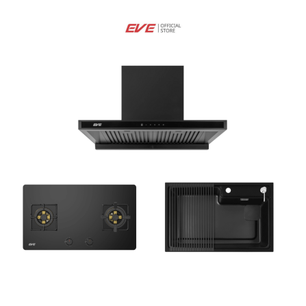 ชุดเซ็ทเครื่องดูดควันติดผนัง EVE HC-MAXIMUS-90 ขนาด 90 ซม. + เตาแก๊ส 2 หัว HB78-2BBTA/BG + อ่างล้างจานหินแกรนิต PHILIP 780/520 BLACK สีดำ_11